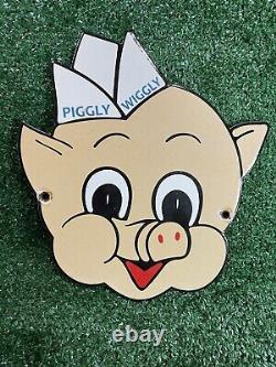 Vintage Piggly Wiggly Supermarket Porcelain Sign Diecut Pig Food Store Gas Oil