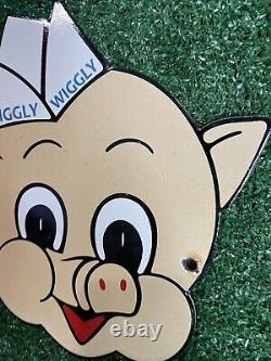 Vintage Piggly Wiggly Supermarket Porcelain Sign Diecut Pig Food Store Gas Oil