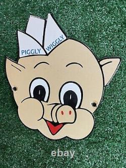 Vintage Piggly Wiggly Supermarket Porcelain Sign Diecut Pig Food Store Gas Oil