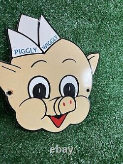 Vintage Piggly Wiggly Supermarket Porcelain Sign Diecut Pig Food Store Gas Oil