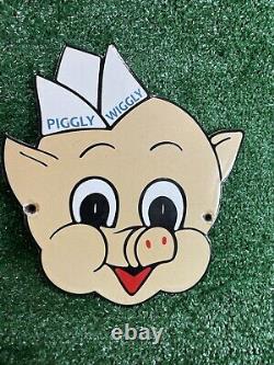 Vintage Piggly Wiggly Supermarket Porcelain Sign Diecut Pig Food Store Gas Oil