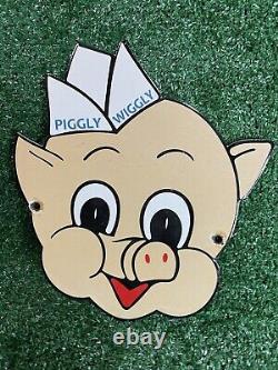 Vintage Piggly Wiggly Supermarket Porcelain Sign Diecut Pig Food Store Gas Oil