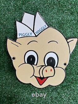 Vintage Piggly Wiggly Supermarket Porcelain Sign Diecut Pig Food Store Gas Oil