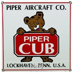 Vintage Piper Cub Porcelain Dealer Sign Gas Station Sales Service Aviation Bear