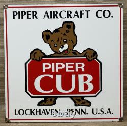 Vintage Piper Cub Porcelain Dealer Sign Gas Station Sales Service Aviation Bear