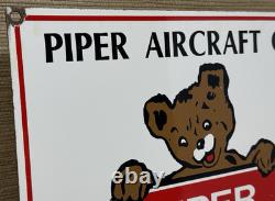 Vintage Piper Cub Porcelain Dealer Sign Gas Station Sales Service Aviation Bear