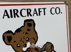 Vintage Piper Cub Porcelain Dealer Sign Gas Station Sales Service Aviation Bear