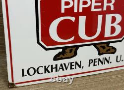 Vintage Piper Cub Porcelain Dealer Sign Gas Station Sales Service Aviation Bear