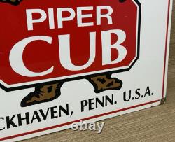 Vintage Piper Cub Porcelain Dealer Sign Gas Station Sales Service Aviation Bear
