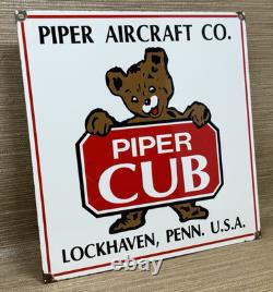 Vintage Piper Cub Porcelain Dealer Sign Gas Station Sales Service Aviation Bear