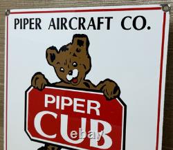 Vintage Piper Cub Porcelain Dealer Sign Gas Station Sales Service Aviation Bear