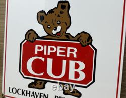 Vintage Piper Cub Porcelain Dealer Sign Gas Station Sales Service Aviation Bear