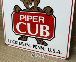 Vintage Piper Cub Porcelain Dealer Sign Gas Station Sales Service Aviation Bear