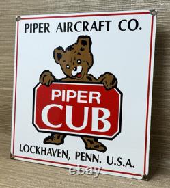 Vintage Piper Cub Porcelain Dealer Sign Gas Station Sales Service Aviation Bear