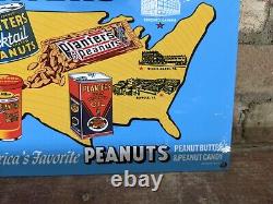 Vintage Planters Peanuts Snack Porcelain Advertising Heavy Metal Sign 12 X 8