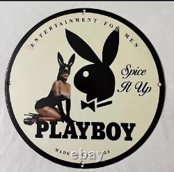 Vintage Playboy Club Spiceit Up Porcelain Pinup Bunny Girl Gas Oil Magazine Sign