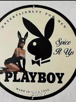 Vintage Playboy Club Spiceit Up Porcelain Pinup Bunny Girl Gas Oil Magazine Sign