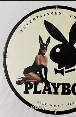 Vintage Playboy Club Spiceit Up Porcelain Pinup Bunny Girl Gas Oil Magazine Sign