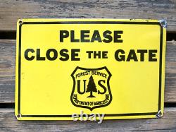 Vintage Please Close The Gate Forest Porcelain Gasoline Gas Oil Pump Sign