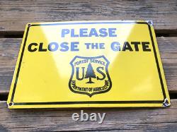 Vintage Please Close The Gate Forest Porcelain Gasoline Gas Oil Pump Sign