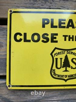 Vintage Please Close The Gate Forest Porcelain Gasoline Gas Oil Pump Sign