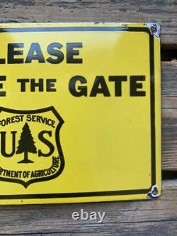 Vintage Please Close The Gate Forest Porcelain Gasoline Gas Oil Pump Sign