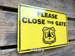 Vintage Please Close The Gate Forest Porcelain Gasoline Gas Oil Pump Sign