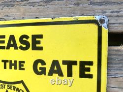 Vintage Please Close The Gate Forest Porcelain Gasoline Gas Oil Pump Sign