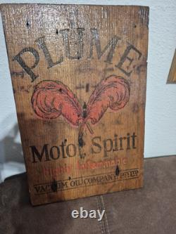 Vintage Plume Motor Spirit Vacuum Oil Company Wooden Sign