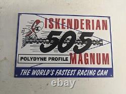 Vintage Polly 505 Racing Cam Gasoline Porcelain Gas Station Pump Sign