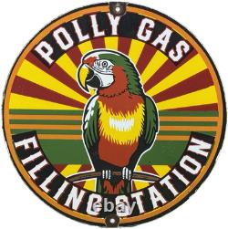 Vintage Polly Gasoline Porcelain Sign Parrot Gas Station Service Motor Oil