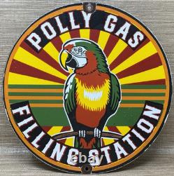 Vintage Polly Gasoline Porcelain Sign Parrot Gas Station Service Motor Oil