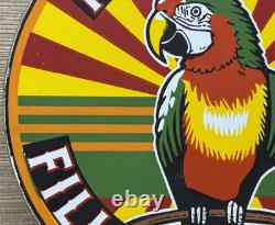 Vintage Polly Gasoline Porcelain Sign Parrot Gas Station Service Motor Oil