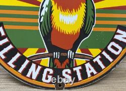 Vintage Polly Gasoline Porcelain Sign Parrot Gas Station Service Motor Oil