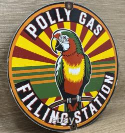 Vintage Polly Gasoline Porcelain Sign Parrot Gas Station Service Motor Oil