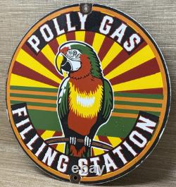 Vintage Polly Gasoline Porcelain Sign Parrot Gas Station Service Motor Oil