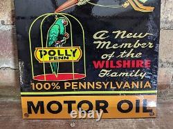 Vintage Polly Penn Motor Oil Gasoline Pure Penn Porcelain Pump Sign 12 X 8