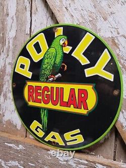 Vintage Polly Porcelain Sign Motor Oil Regular Gas Pump Plate Station 12 Sign