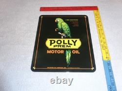 Vintage Polly Premium Gasoline Parrot 12.5 Porcelain Metal Wilshire Ca Oil Sign