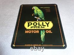 Vintage Polly Premium Gasoline Parrot 12.5 Porcelain Metal Wilshire Ca Oil Sign