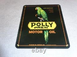Vintage Polly Premium Gasoline Parrot 12.5 Porcelain Metal Wilshire Ca Oil Sign