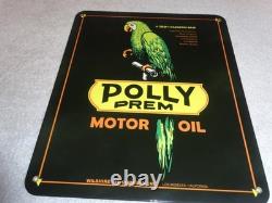 Vintage Polly Premium Gasoline Parrot 12.5 Porcelain Metal Wilshire Ca Oil Sign