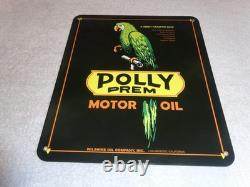 Vintage Polly Premium Gasoline Parrot 12.5 Porcelain Metal Wilshire Ca Oil Sign