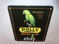 Vintage Polly Premium Gasoline Parrot 12.5 Porcelain Metal Wilshire Ca Oil Sign