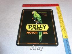 Vintage Polly Premium Gasoline Parrot 12.5 Porcelain Metal Wilshire Ca Oil Sign