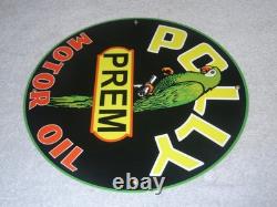 Vintage Polly Premium Parrot Wilshire Oil 11 3/4 Porcelain Metal Gasoline Sign
