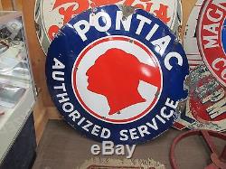 Vintage Pontiac Authorized Service Single Sided Porcelain Sign Round 42