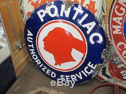 Vintage Pontiac Authorized Service Single Sided Porcelain Sign Round 42