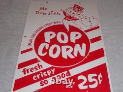 Vintage Popcorn 25 Cents & Mr. Dee-lish 18 Porcelain Metal Gasoline & Oil Sign