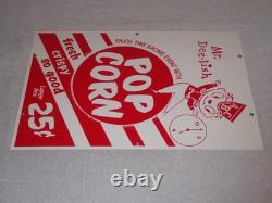 Vintage Popcorn 25 Cents & Mr. Dee-lish 18 Porcelain Metal Gasoline & Oil Sign